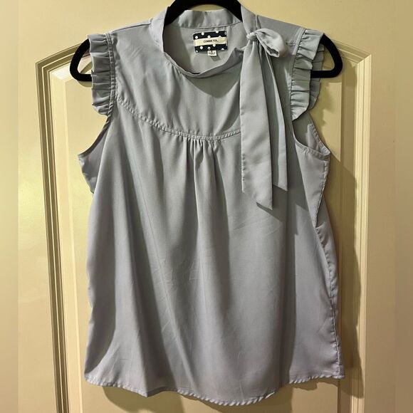 Anthropologie Tops - COMME TOI Sleeveless Ruffle Neck Tie Blouse Blue Women’s Size Small